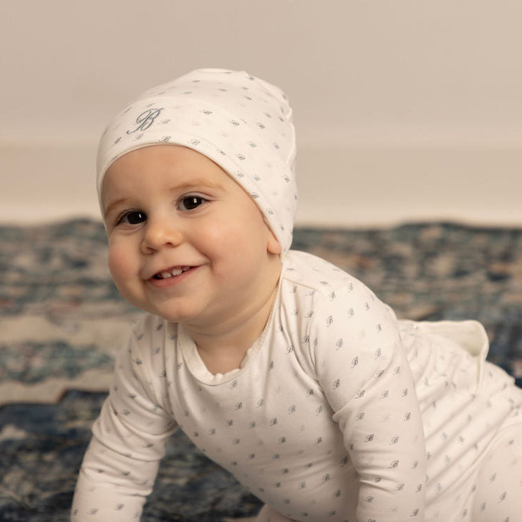 All Over B Footie with Pull on Hat Blue