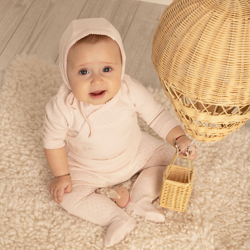 Eyelet 2 Piece, Hat and Blanket Set Pink