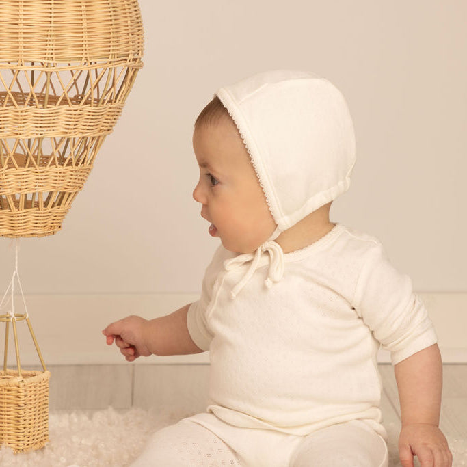 Eyelet 2 Piece, Hat and Blanket Set White