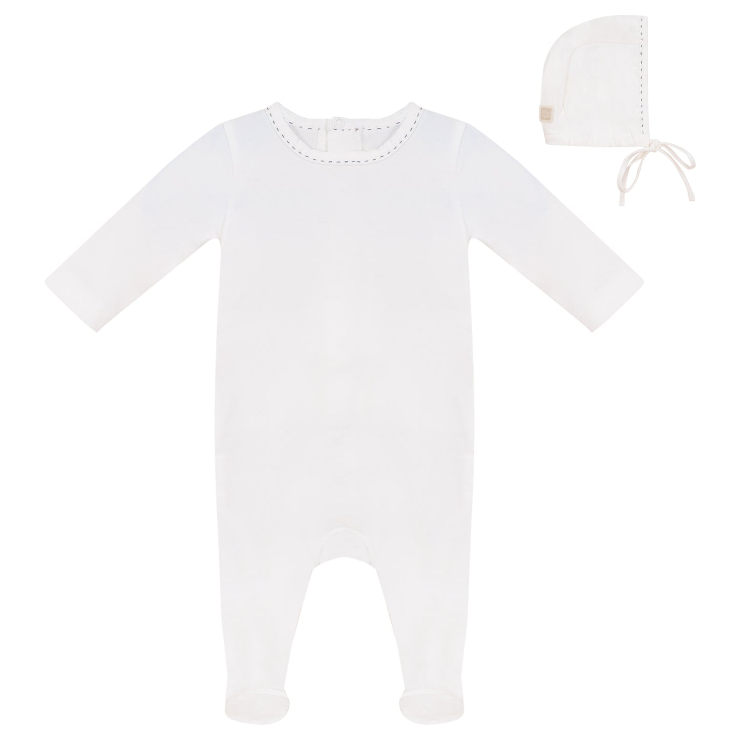 Neckline Blue Stitch Footie and Hat Set