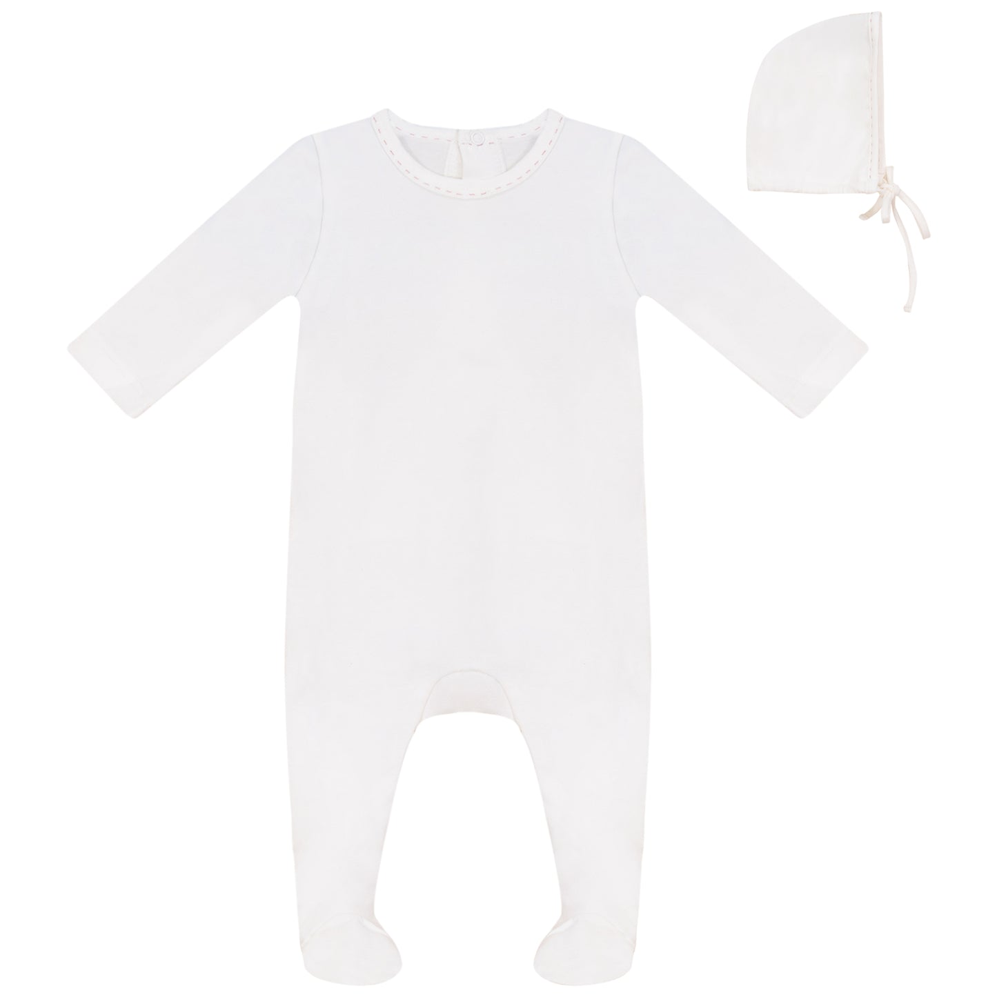 Neckline Pink Stitch Footie and Hat Set