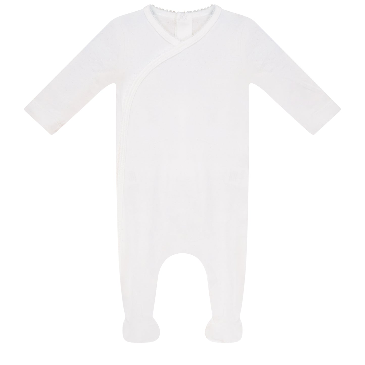 Eyelet Wrap Footie with White Picot Stitch