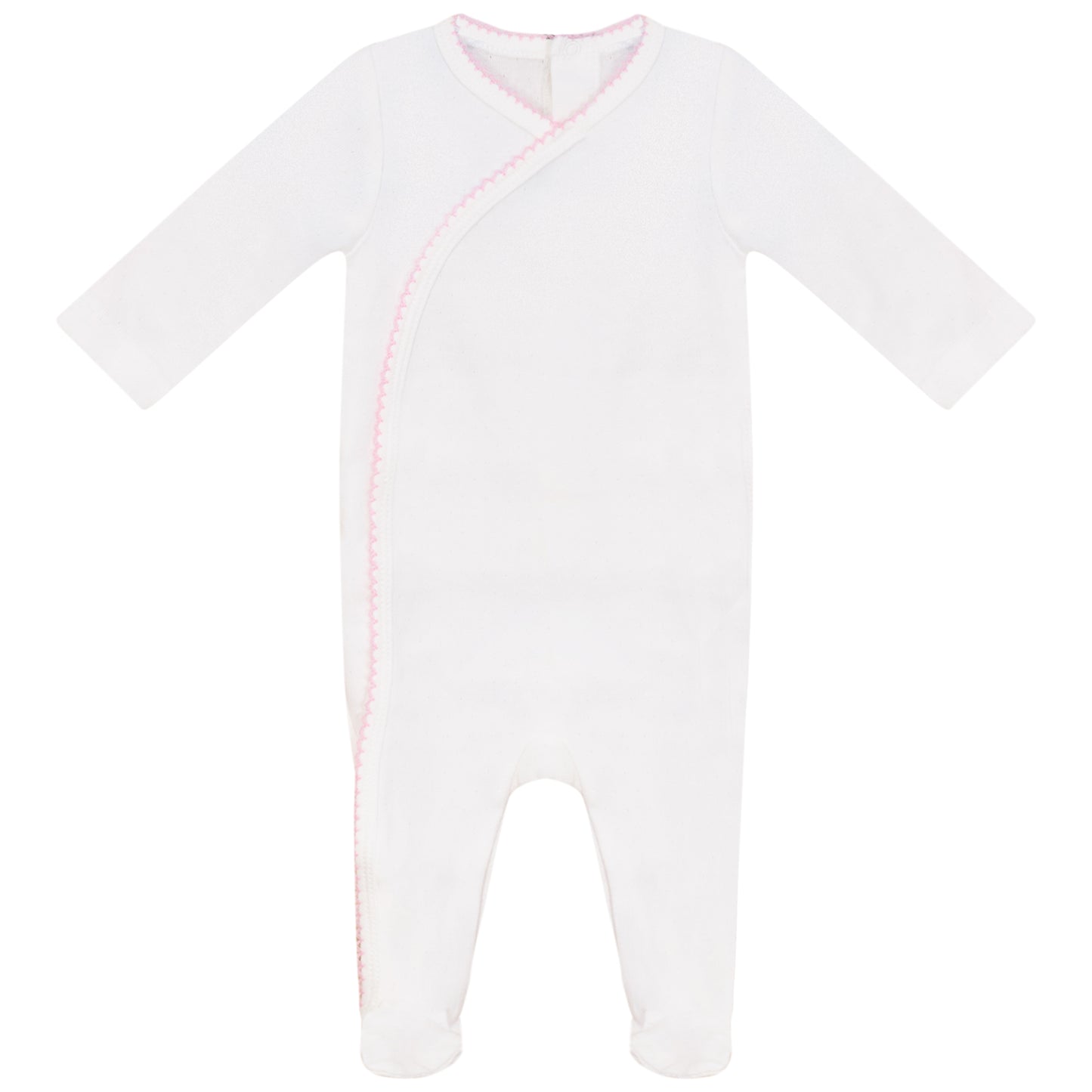 Eyelet Wrap Footie with Pink Picot Stitch