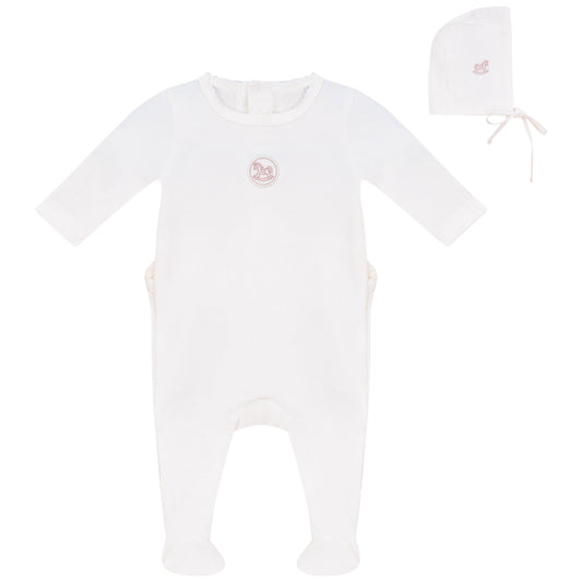 Linen Pink Logo Footie and Hat Set White