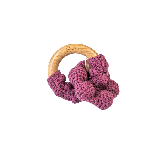 Wooden Teething Ring with Crochet Flower Rose