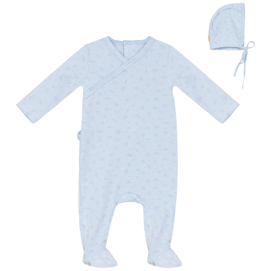 Floral Footie and Hat Set Blue