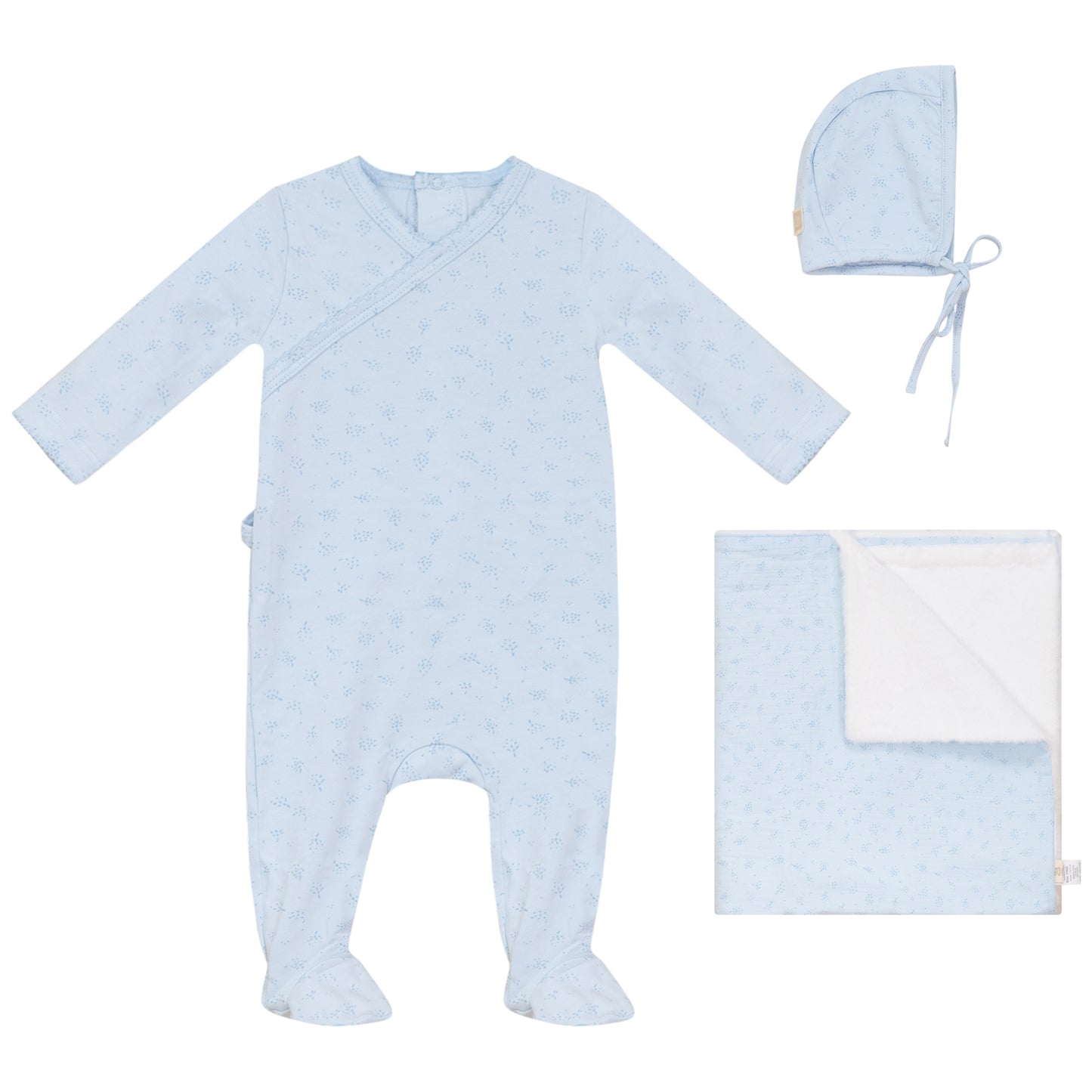 Flower Footie, Hat and Blanket Set Blue