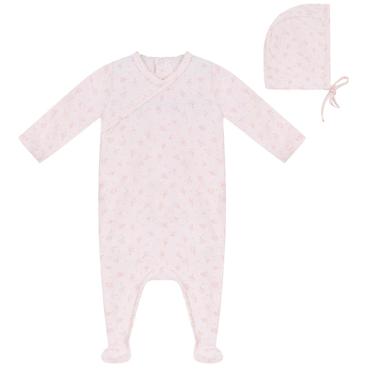 Floral Footie and Hat Set Pink
