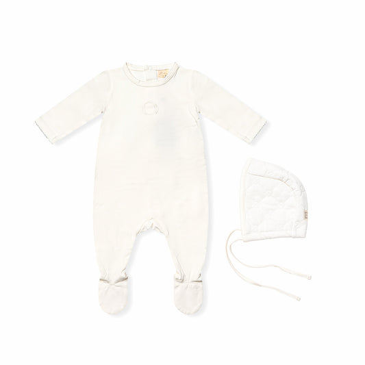 Footie with Quilted Bonnet White