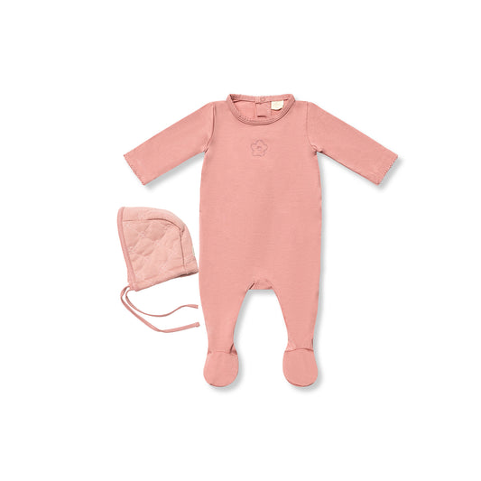 Footie with Quilted Bonnet Pink