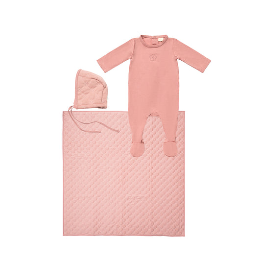 Footie with Quilted Bonnet and Blanket Pink