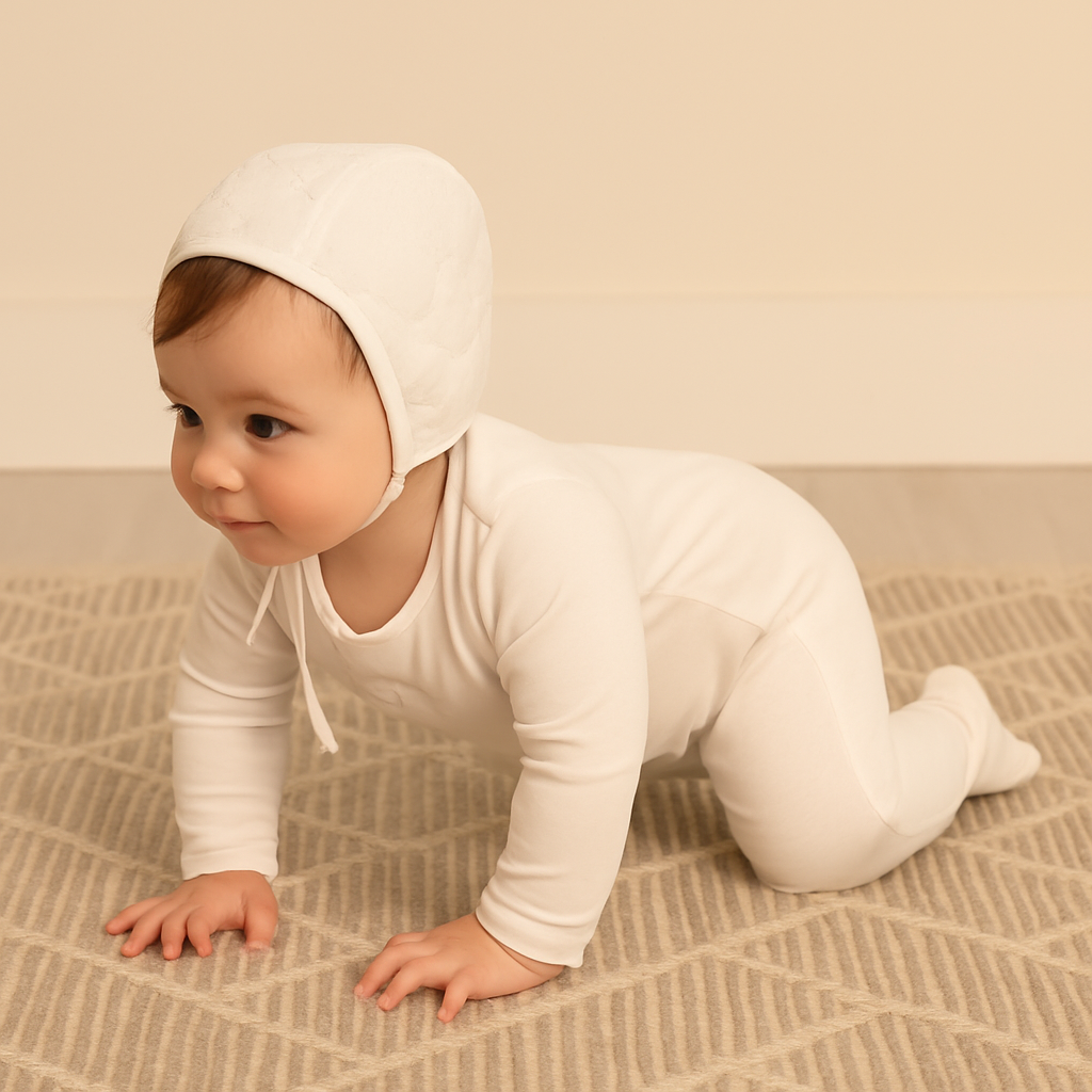 Footie with Quilted Bonnet and Blanket White