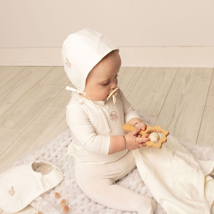 Linen Pink Logo Bib White