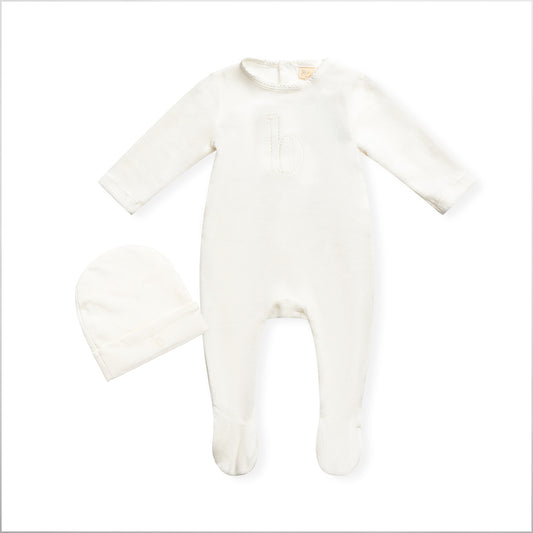 Puffed B Footie with Hat White