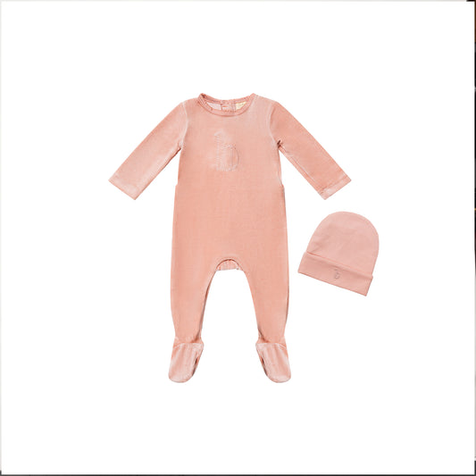 Puffed B Footie with Hat Pink