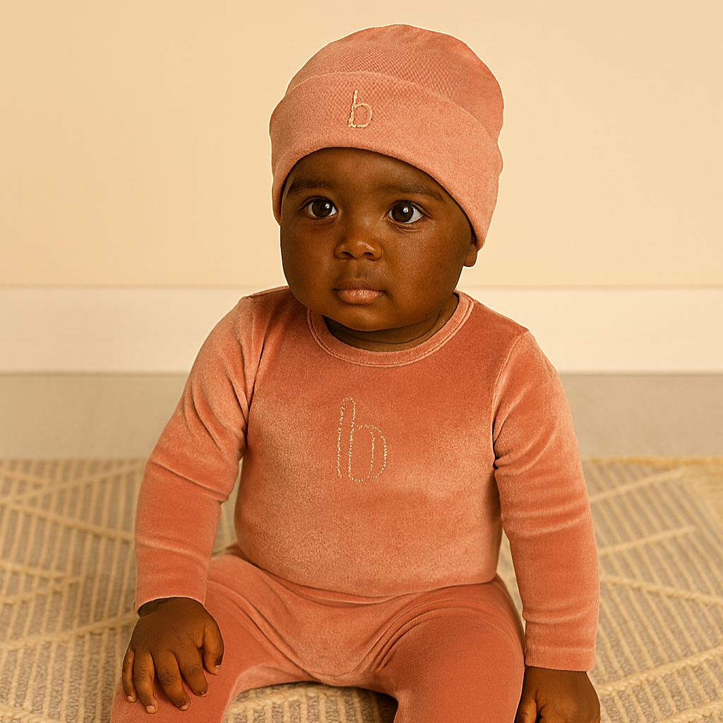 Puffed B Footie with Hat and Blanket Pink