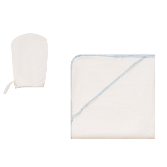 Hooded Towel with Overlock Stitching Blue