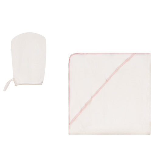 Hooded Towel with Overlock Stitching Pink