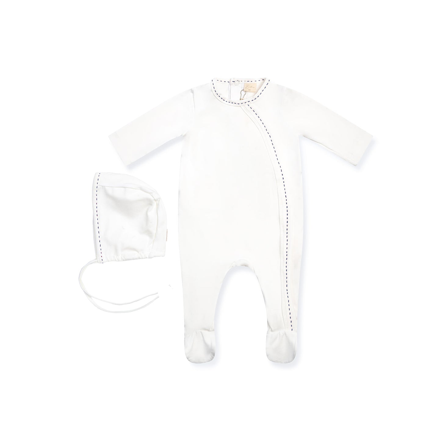 Stitching Footie with Bonnet Blue