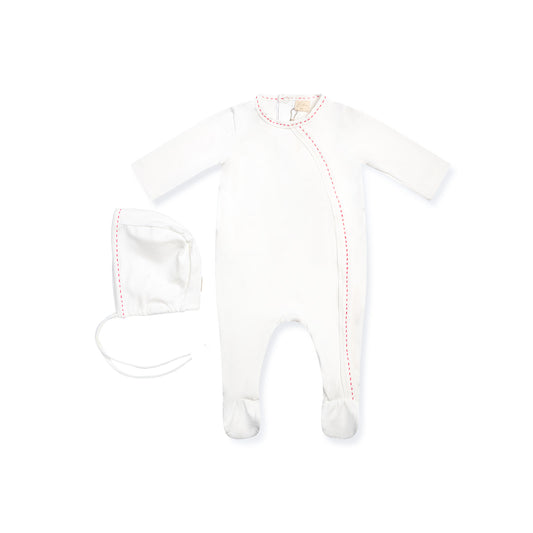 Stitching Footie with Bonnet Pink