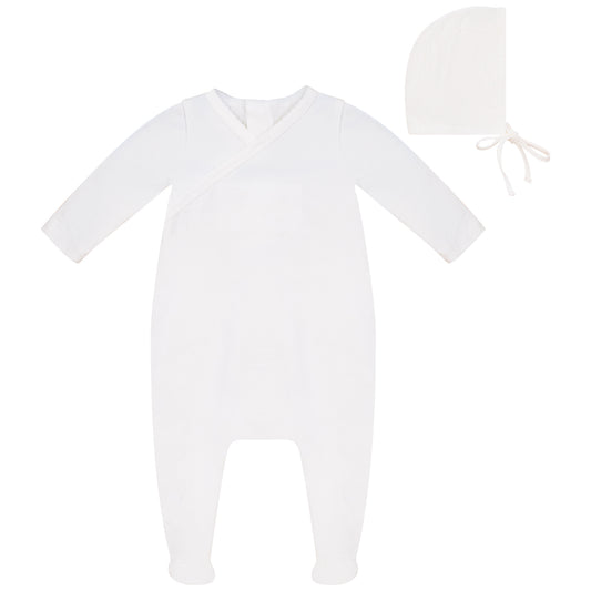 Lovely Footie and Hat Set White