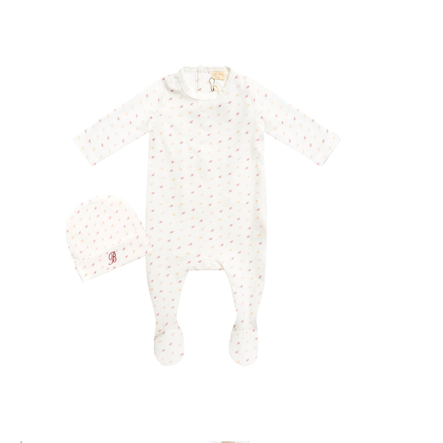 All Over B Footie with Pull on Hat Pink
