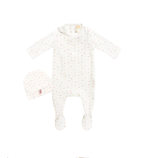 All Over B Footie with Pull on Hat Pink