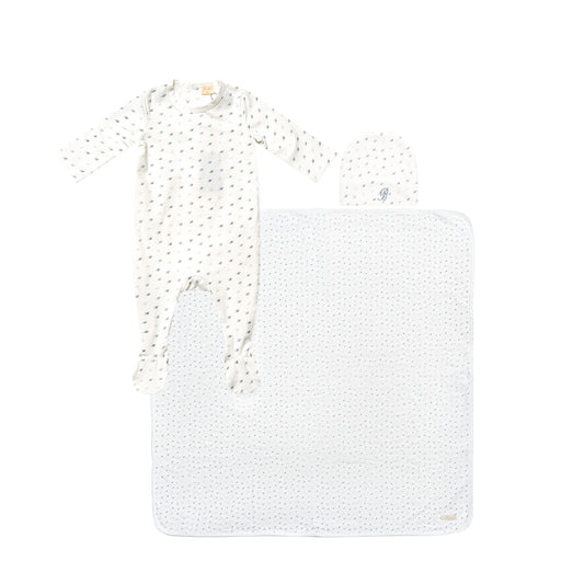 All Over B Footie with Pull on Hat and Blanket Blue