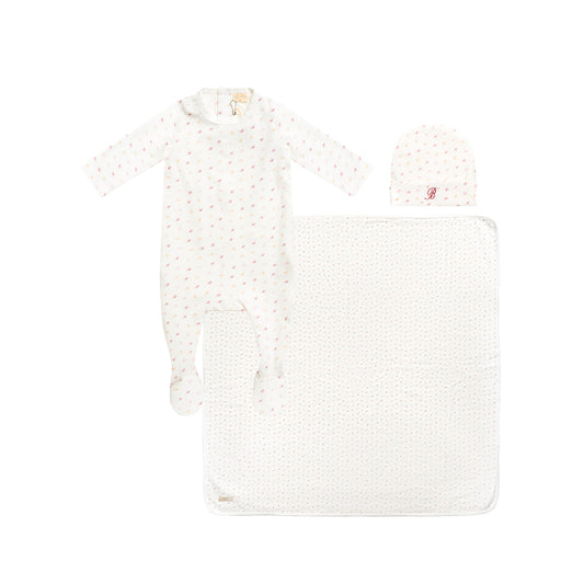 All Over B Footie with Pull on Hat and Blanket Pink