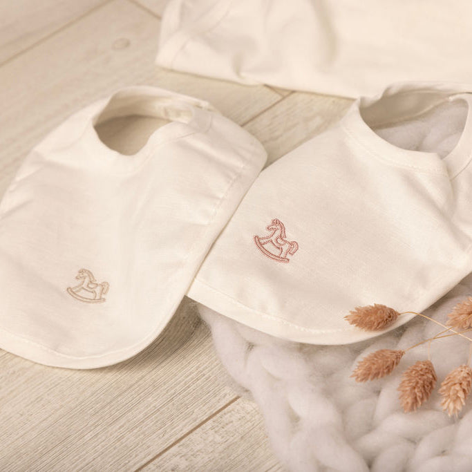 Linen Pink Logo Bib White