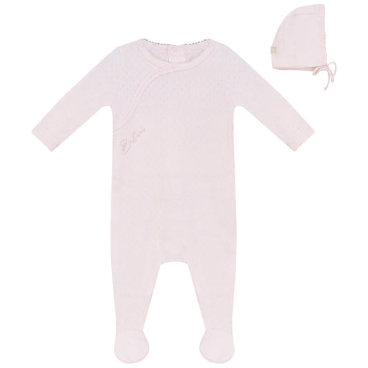 Eyelet Footie and Hat Set Pink