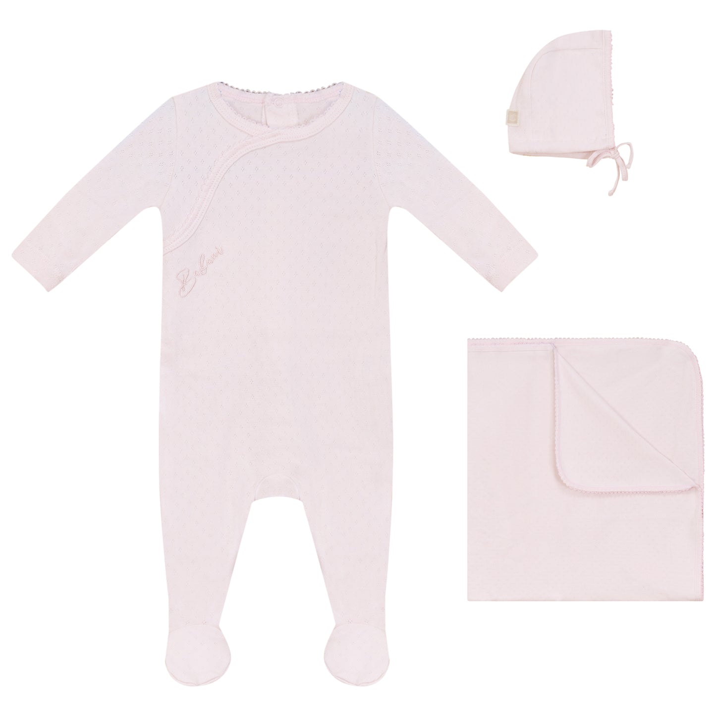 Eyelet Footie, Hat and Blanket Set Pink