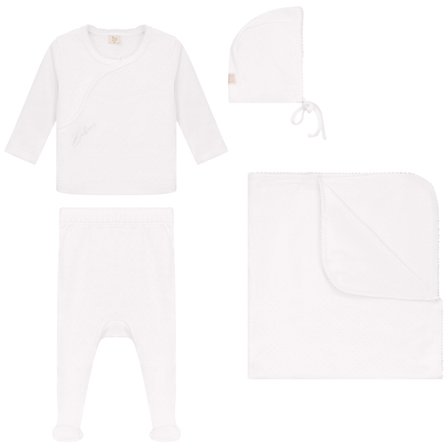 Eyelet 2 Piece, Hat and Blanket Set White