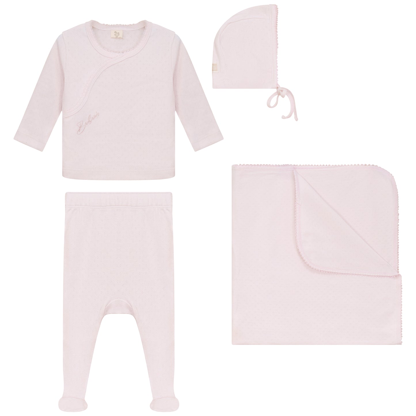 Eyelet 2 Piece, Hat and Blanket Set Pink