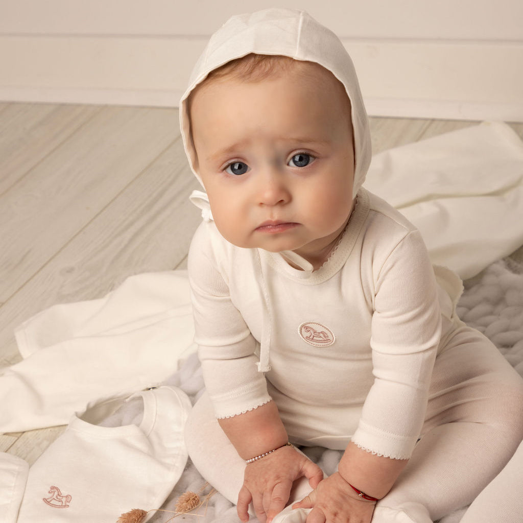 Linen Pink Logo Bib White