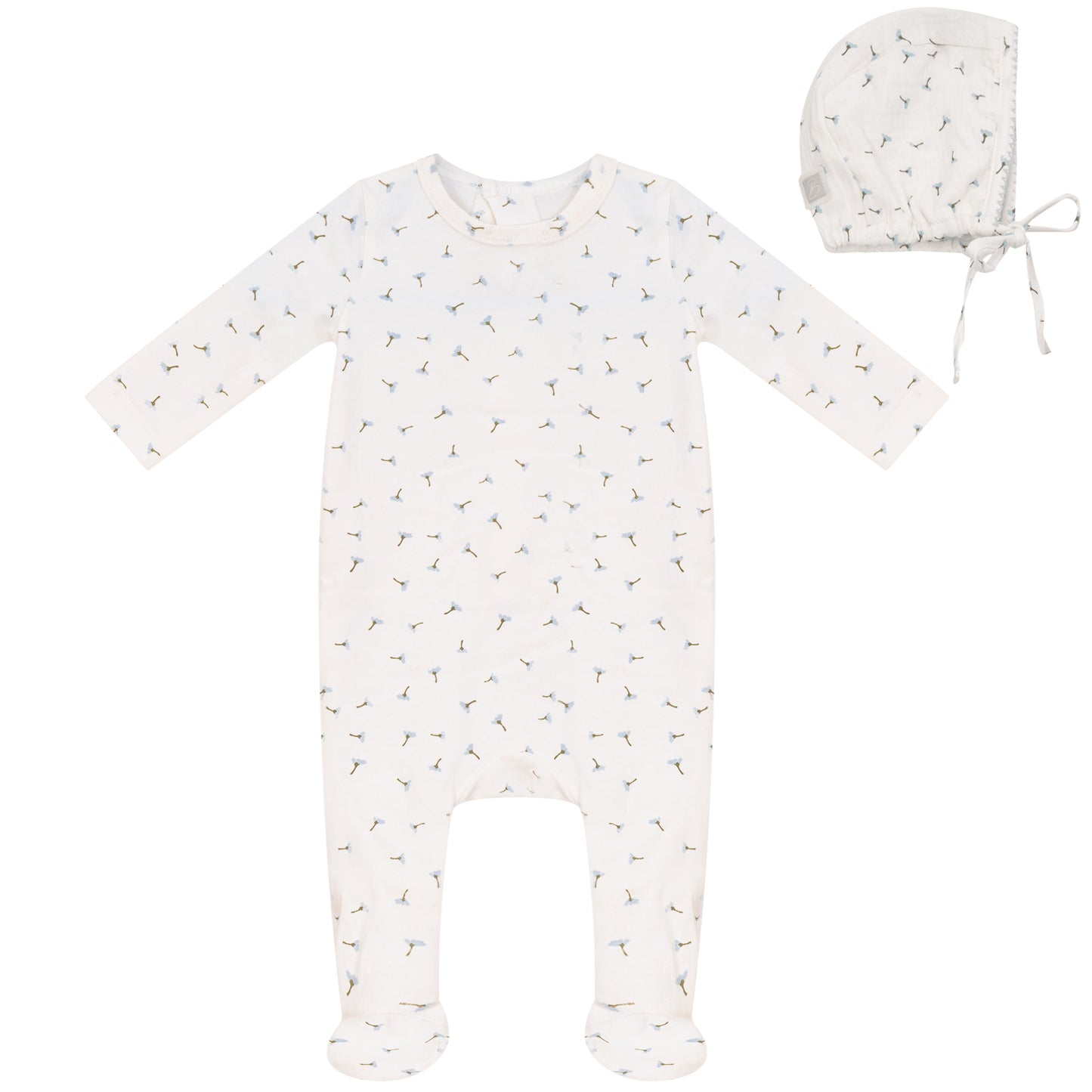 Floral Footie and Hat Set Blue
