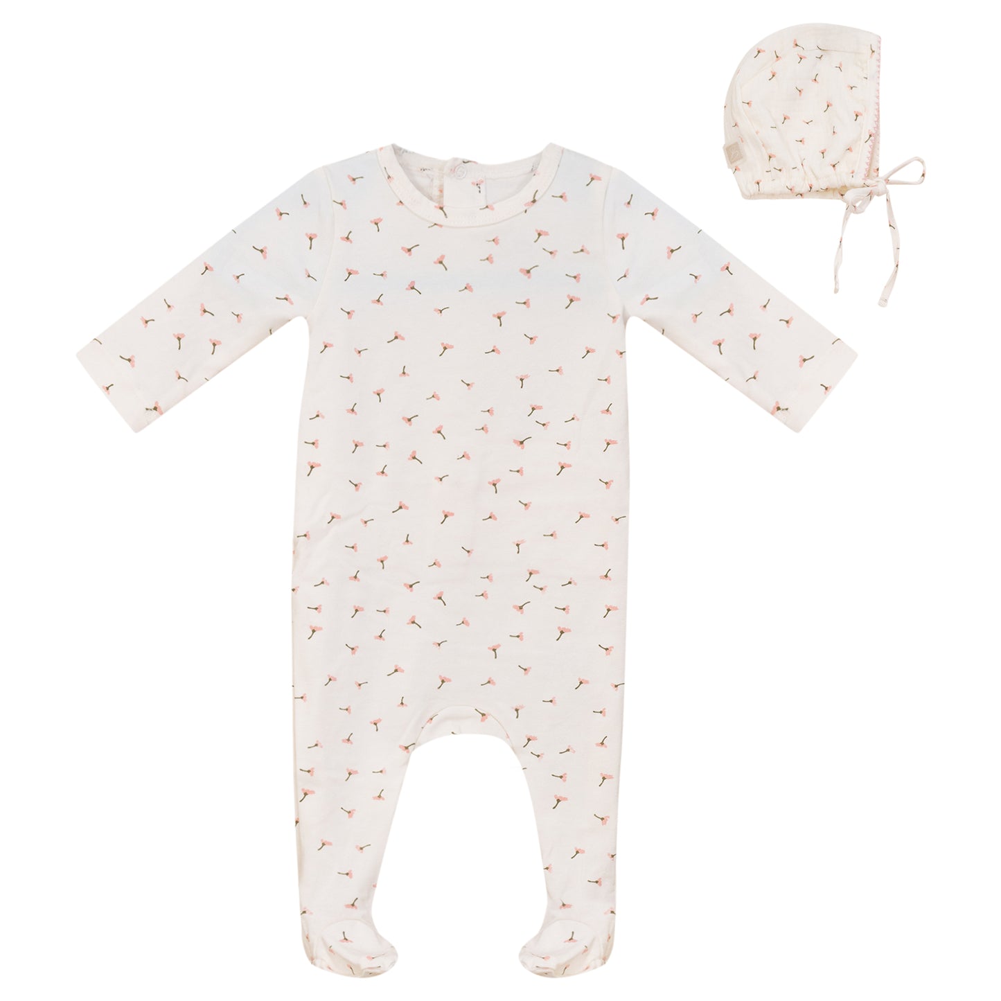 Floral Footie and Hat Set Pink