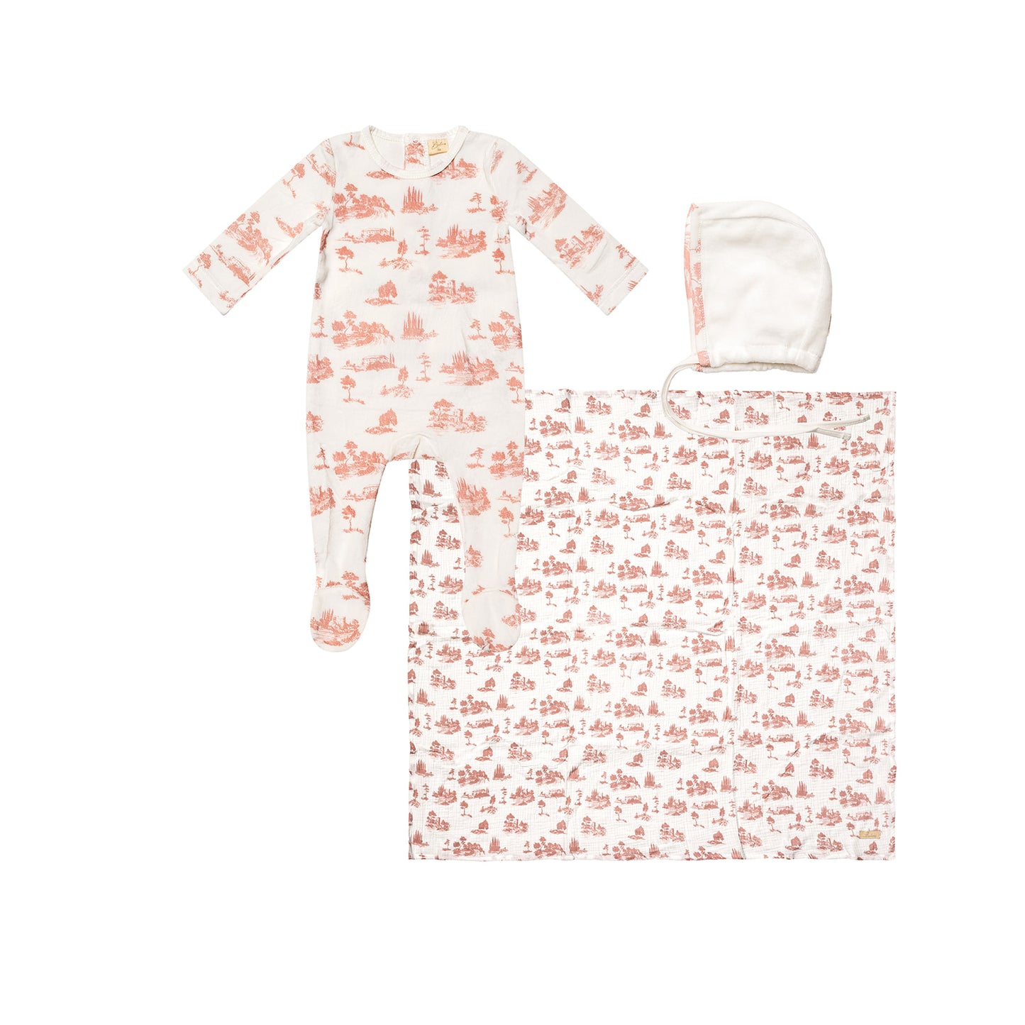 Forest Footie with Bonnet and Blanket Pink