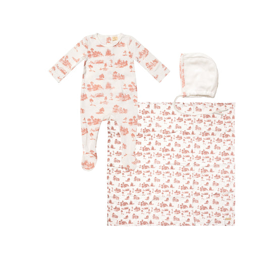 Forest Footie with Bonnet and Blanket Pink