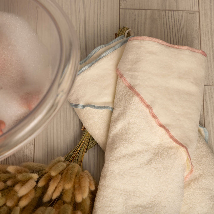 Hooded Towel with Overlock Stitching Blue