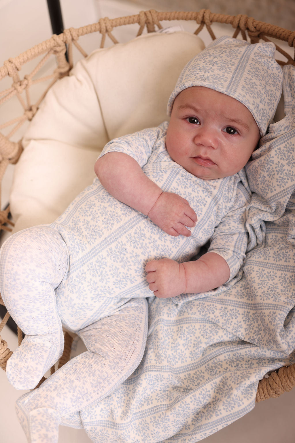 AOP Poplin Footie, Hat and Blanket