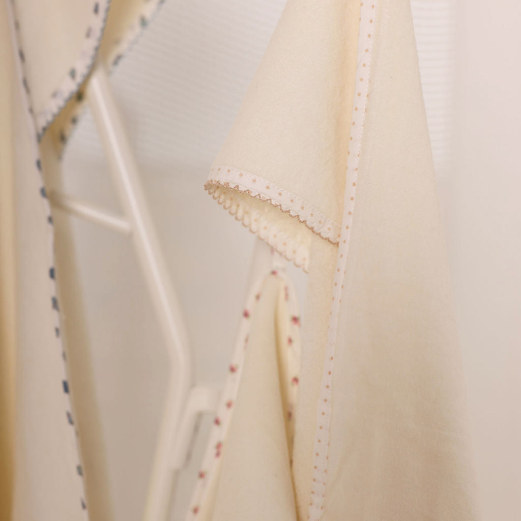 Hooded Towel with Floral Binding and Picot Stitch