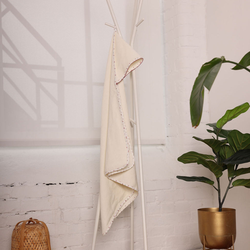 Hooded Towel with Floral Binding and Picot Stitch