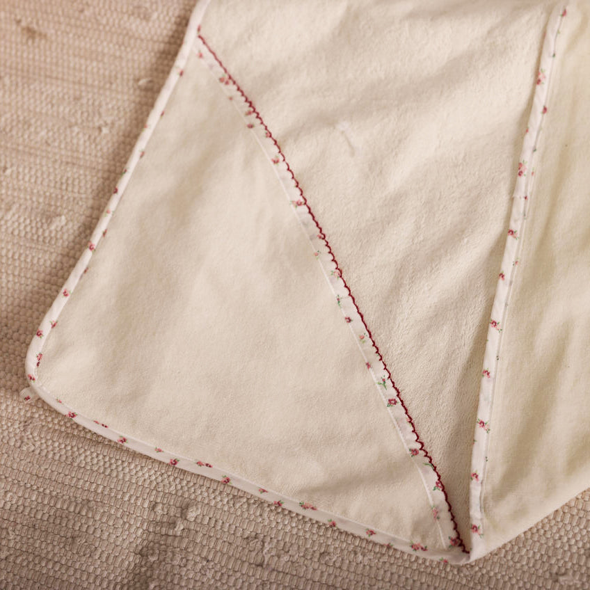 Hooded Towel with Floral Binding and Picot Stitch