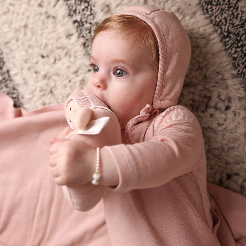 Eyelet Wrap Footie, Bonnet and Blanket Set Pink