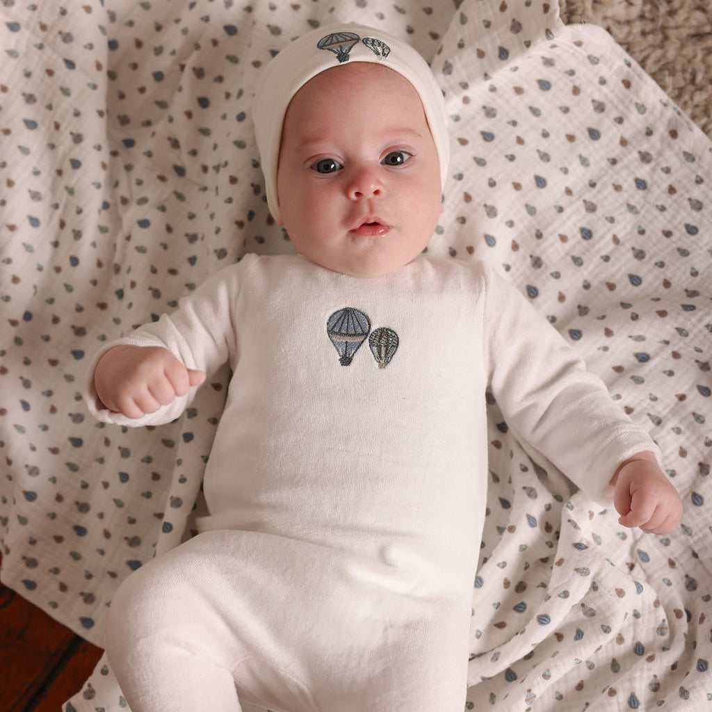 Little Embroidered Hot Balloon Footie, Hat and Blanket Set