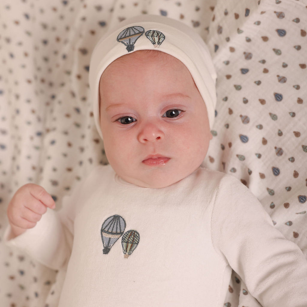 Little Embroidered Hot Balloon Footie, Hat and Blanket Set