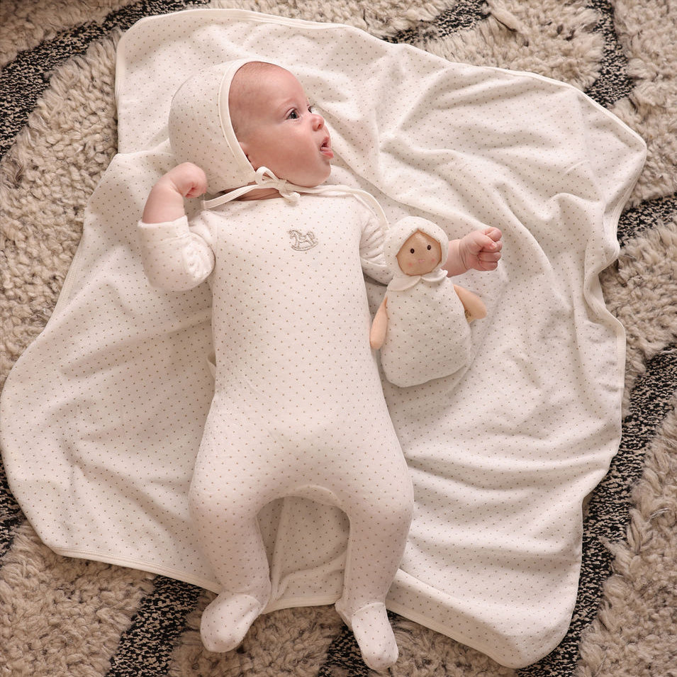 Dot Footie, Bonnet and Blanket Set