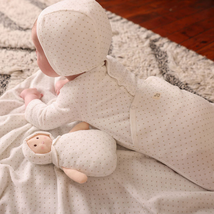 Dot Footie, Bonnet and Blanket Set
