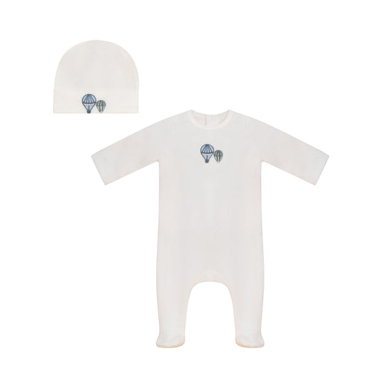 Little Embroidered Hot Balloon Footie and Hat Set